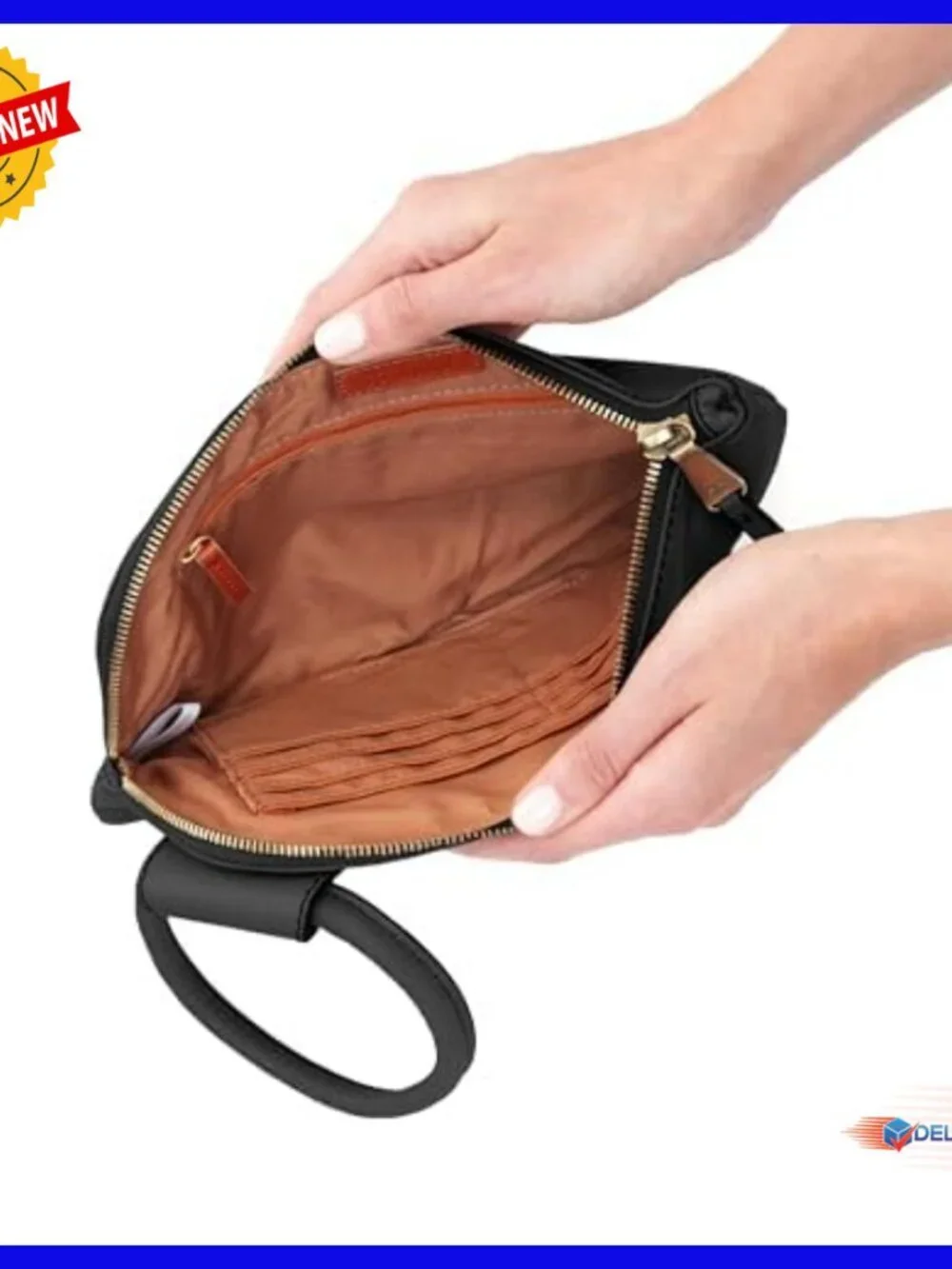 Leather Wristlet Clutch with Card Slots & Zippered Pocket